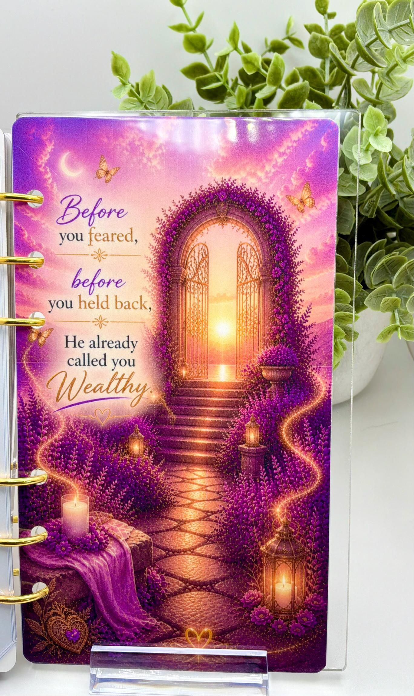 2K Savings Challenge Binder | A6 Cash Stuffing Budget Planner, Faith Inspired Purple Sunset Design