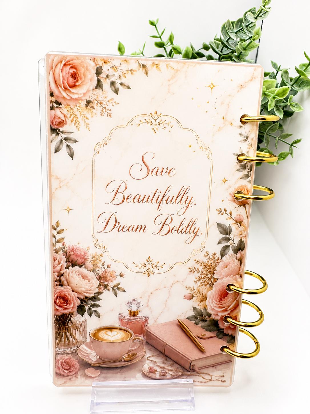Blush 1K Savings Challenge Acrylic Binder Bundle with Cash Envelopes and Pom-Pom