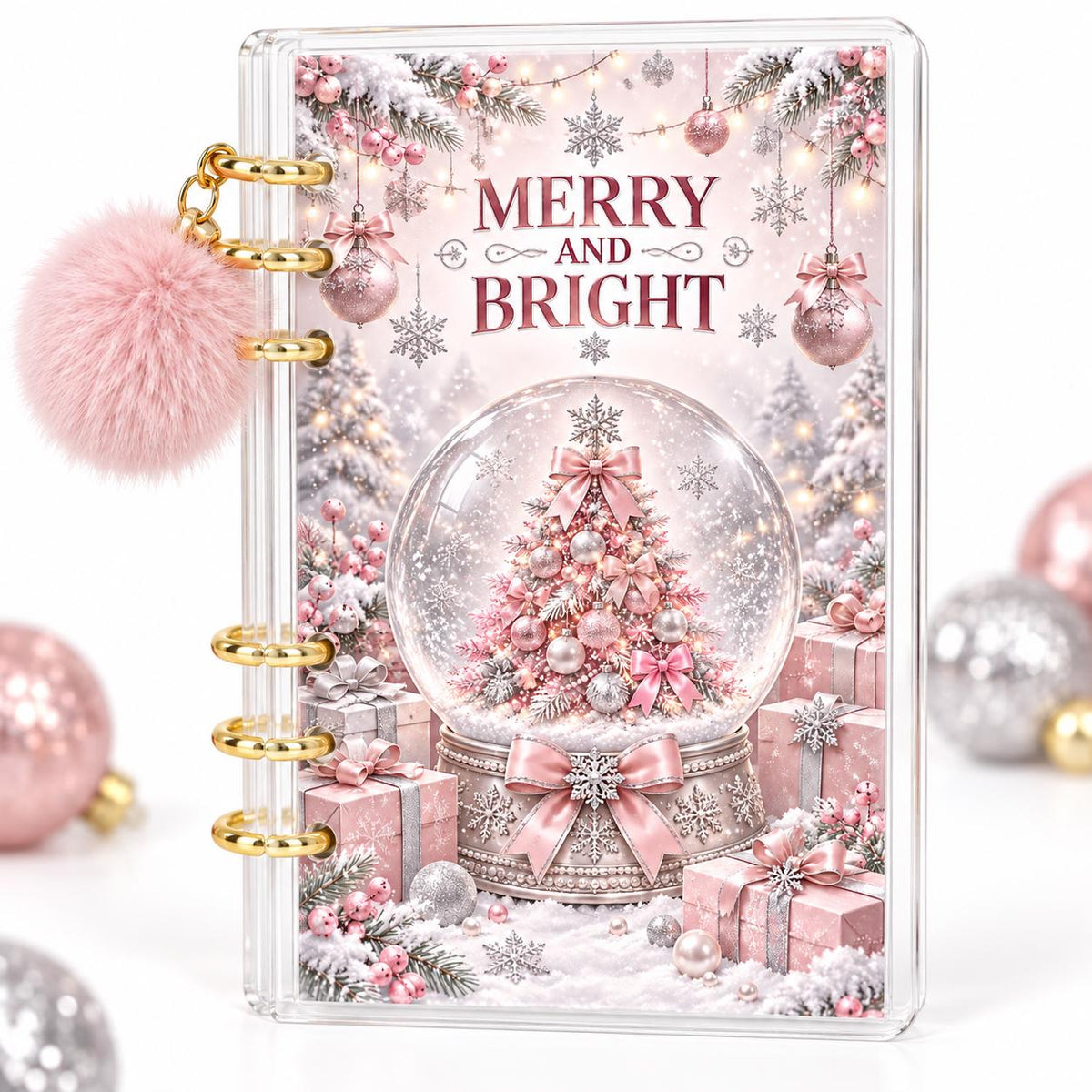 Pink Christmas 2K Savings Challenge A6 Acrylic Budget Binder With Pom Pom