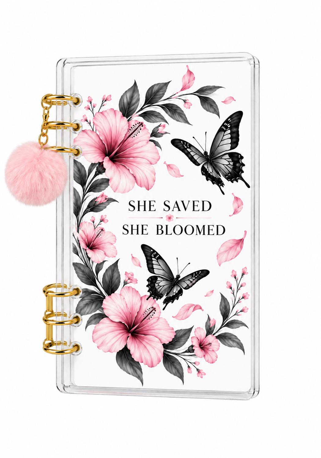 Pink Butterfly A6 Binder: Floral Savings Challenge