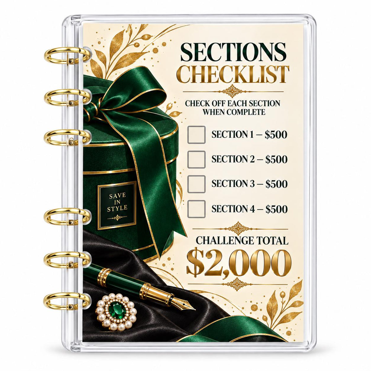 Emerald Elegance 2K Savings Challenge A6 Clear Acrylic Binder Bundle