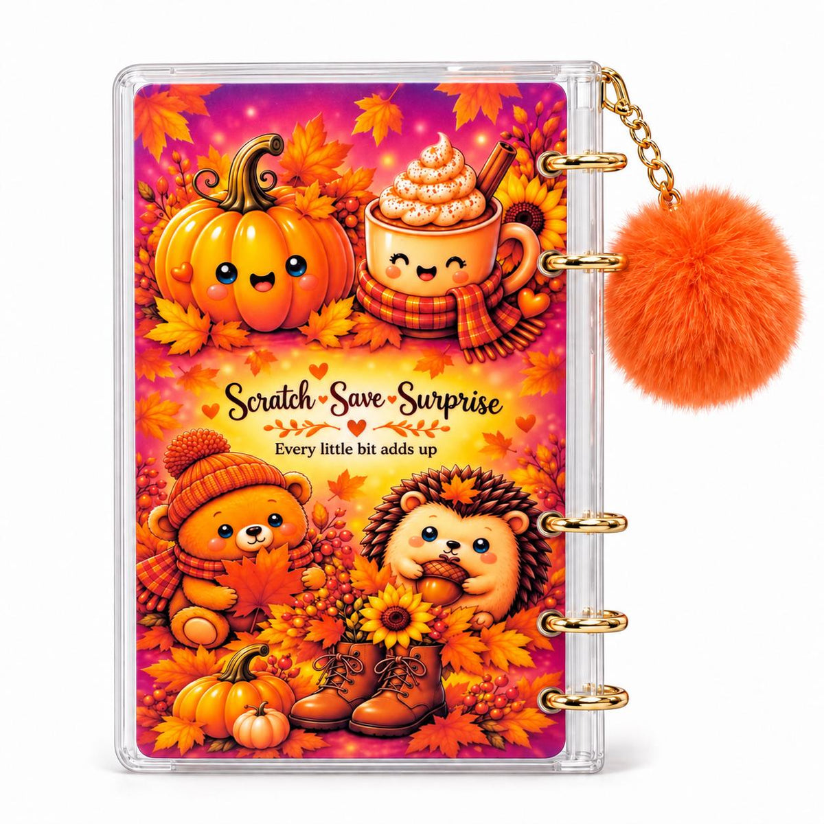 Autumn Savings Challenge: A6 Clear Binder, Pom-Pom Charm, Cash Envelopes