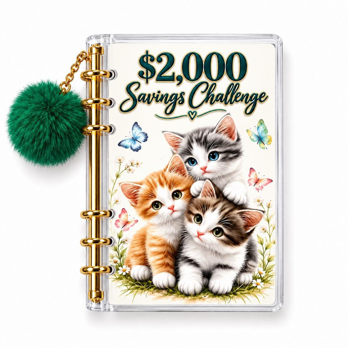 Kitten 2000 Savings Challenge A6 Binder Bundle Butterfly Cash Stuffing Tracker