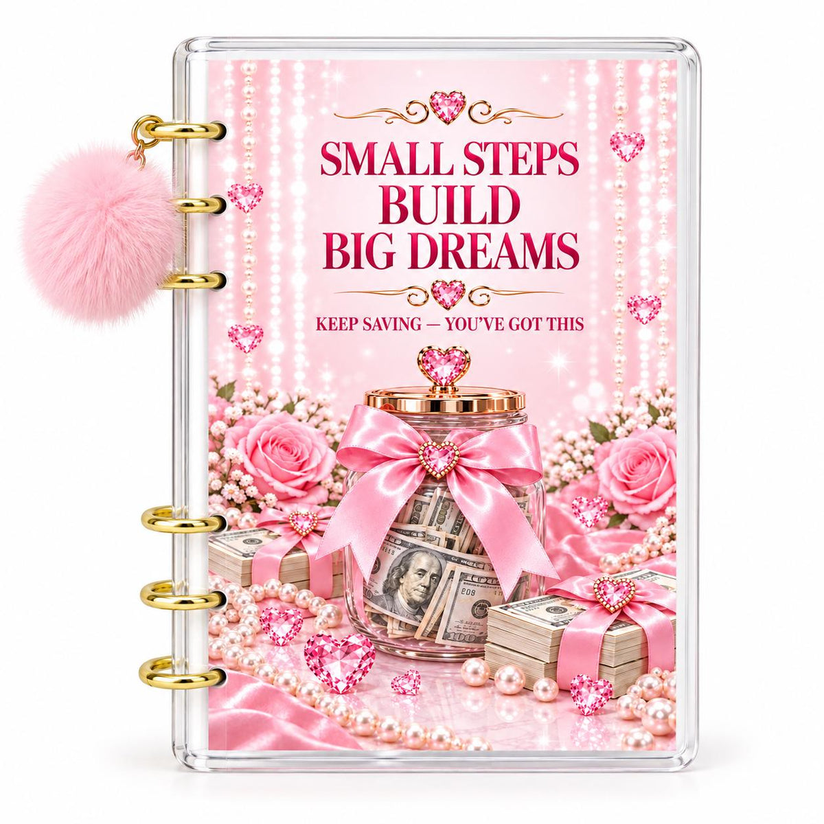 Glamorous 5000 Savings Goal Binder with Pom Charm