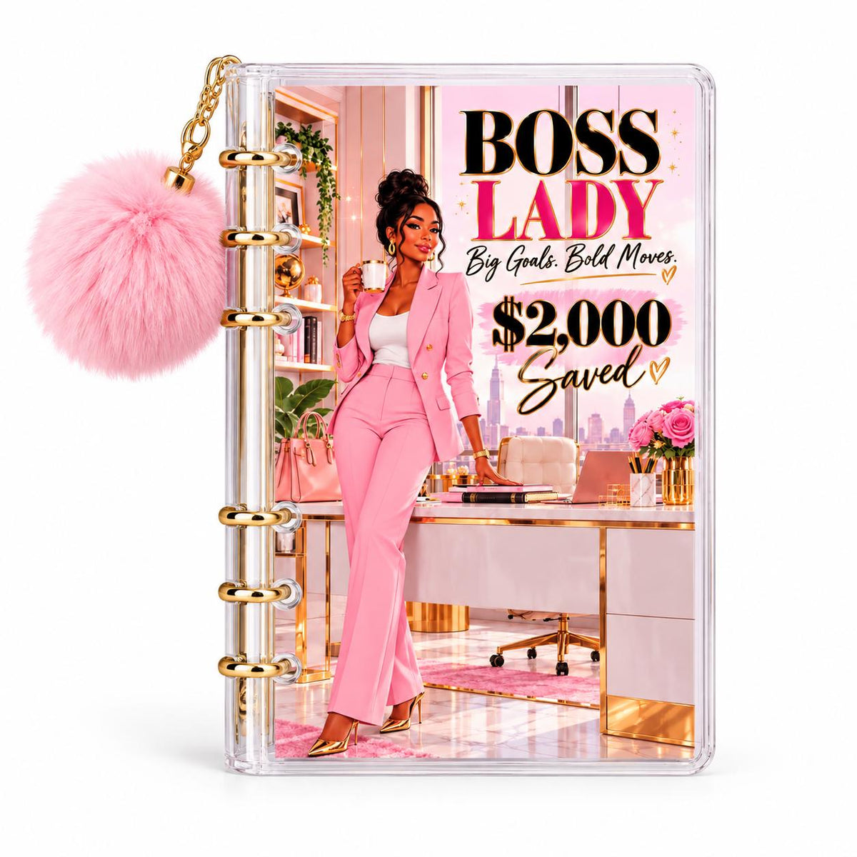 Boss Lady 2000 Savings Challenge Binder Bundle, Pink Gold Acrylic A6