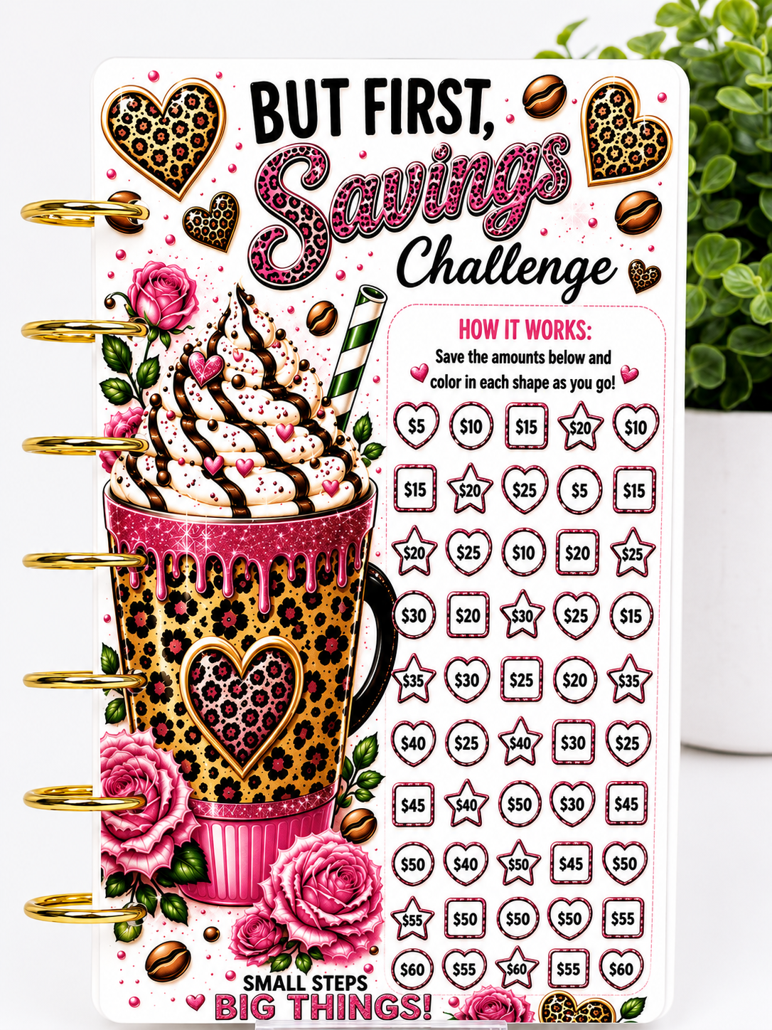 Coffee First Savings Challenge Bundle | Cash Stuffing Challenge Binder Inserts | A6 Savings Trackers | Budget Binder Challenge Set