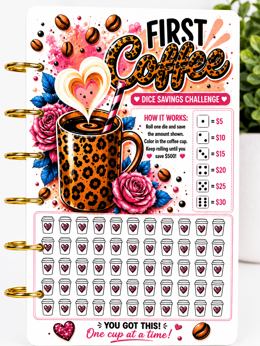 Coffee First Savings Challenge Bundle | Cash Stuffing Challenge Binder Inserts | A6 Savings Trackers | Budget Binder Challenge Set