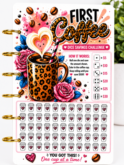Coffee First Savings Challenge Bundle | Cash Stuffing Challenge Binder Inserts | A6 Savings Trackers | Budget Binder Challenge Set