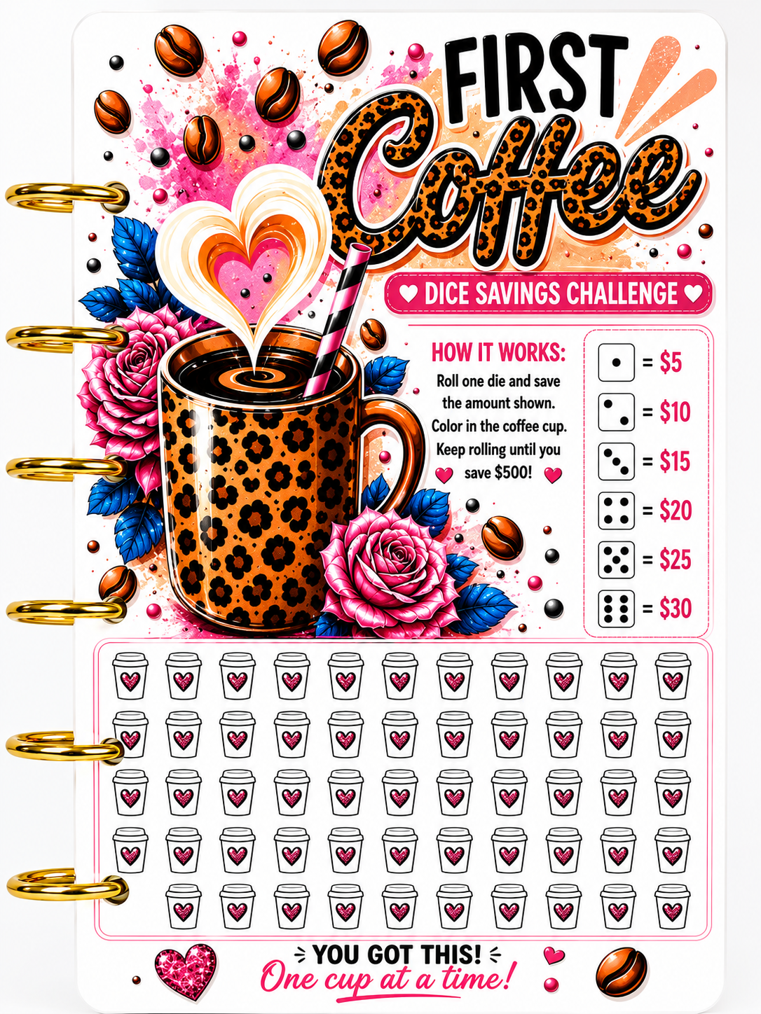 Coffee First Savings Challenge Bundle | Cash Stuffing Challenge Binder Inserts | A6 Savings Trackers | Budget Binder Challenge Set