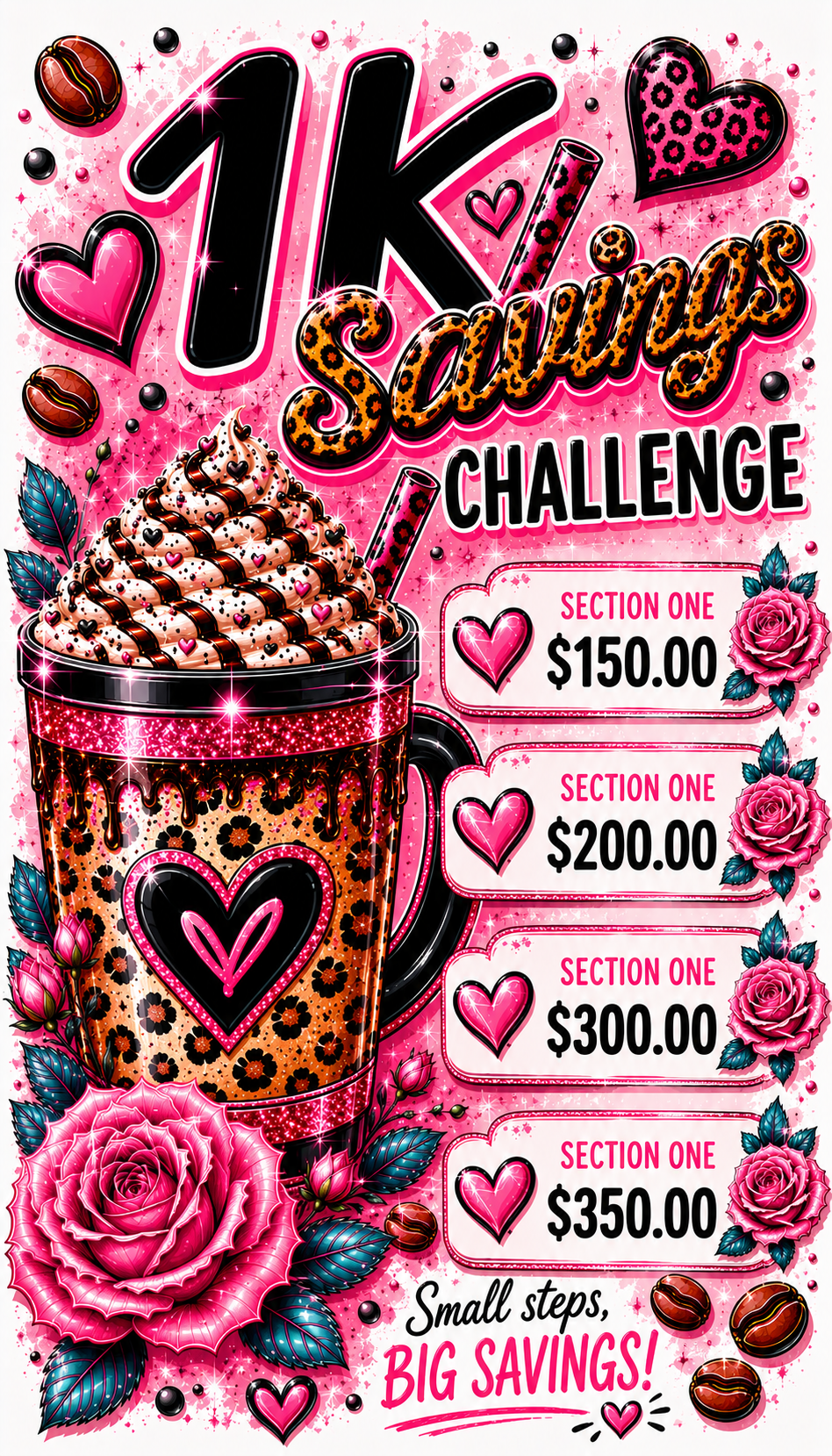 1K Coffee Savings Challenge Binder | A6 Cash Stuffing Binder | Budget Savings Tracker