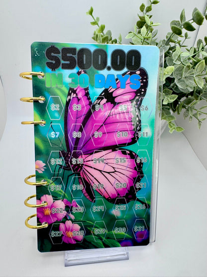 Butterfly Savings Challenge Binder | A6 Cash Stuffing Binder | Scratch-Off & Envelope Savings Tracker | Budget Binder | PB Custom Designs