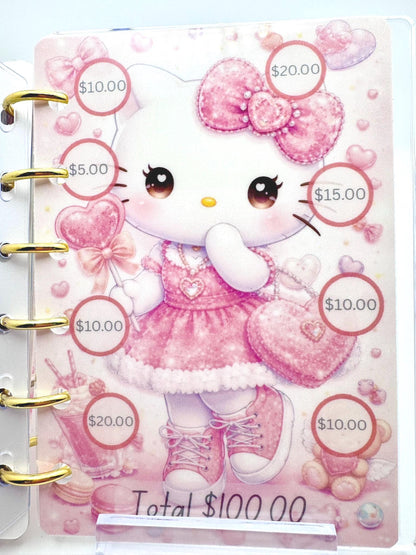 Hello Kitty Cash Stuffing Binder | Pink A7 Budget Binder | Savings Challenge Binder | Mystery Savings | Dice Challenge | Cute Budget Planner
