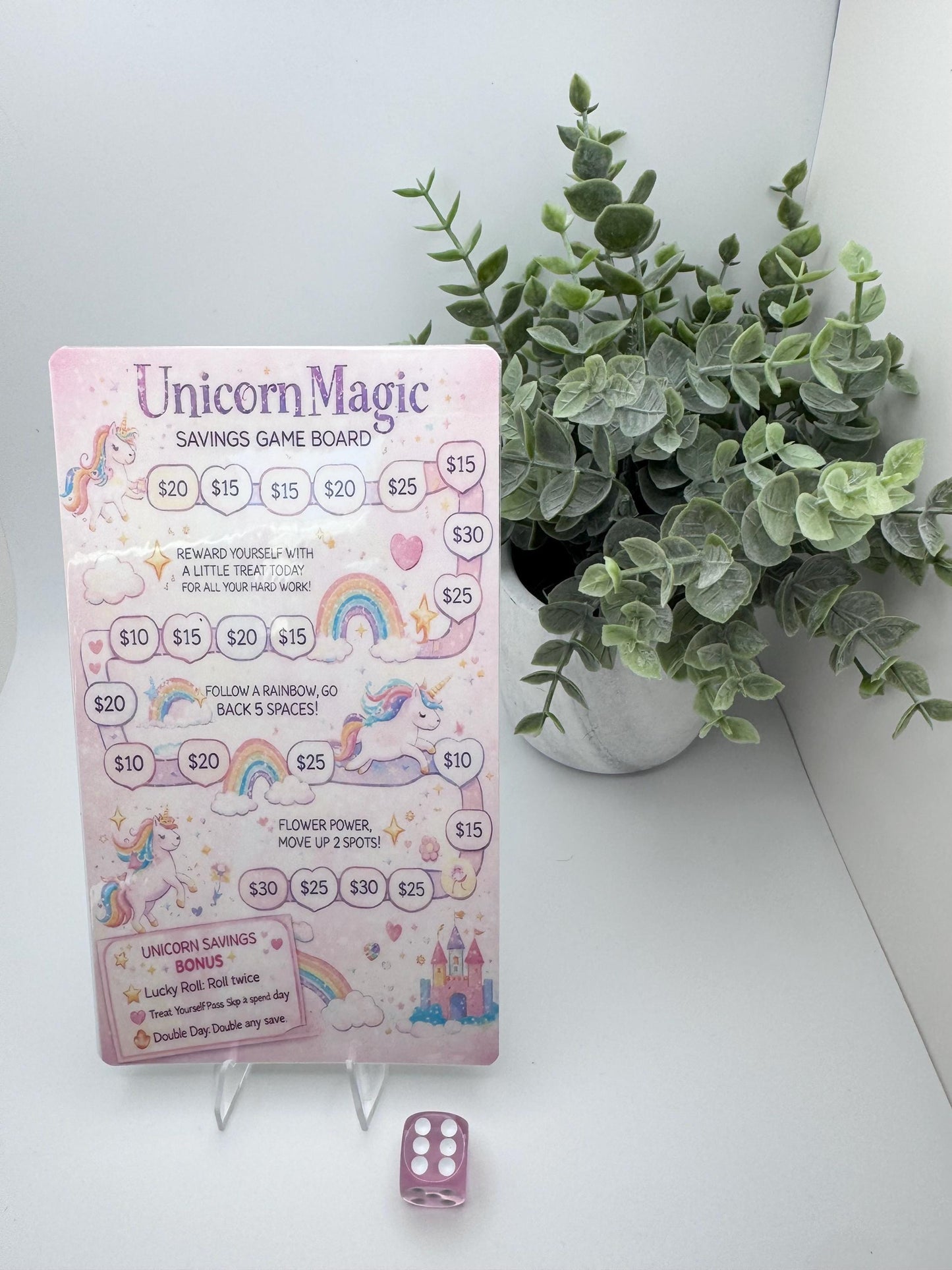 A6 Savings Challenge Binder | Roll & Save Dice Game | Unicorn Budgeting Tool