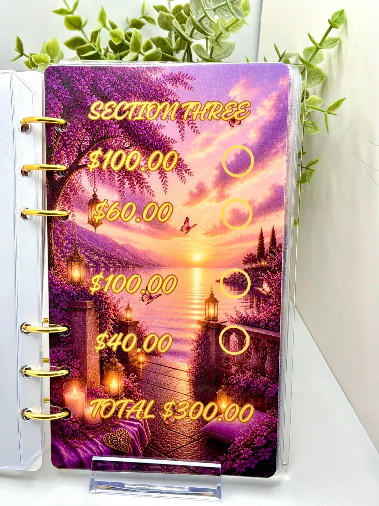 2K Savings Challenge Binder | A6 Cash Stuffing Budget Planner, Faith Inspired Purple Sunset Design