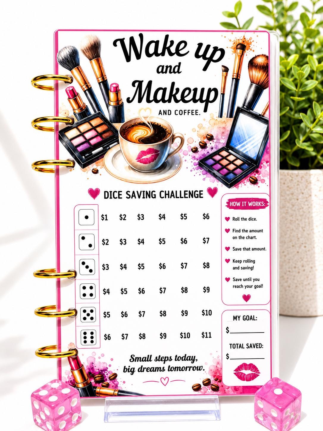 Wake Up and Makeup Dice Savings Challenge Bundle | A6 Cash Stuffing Binder