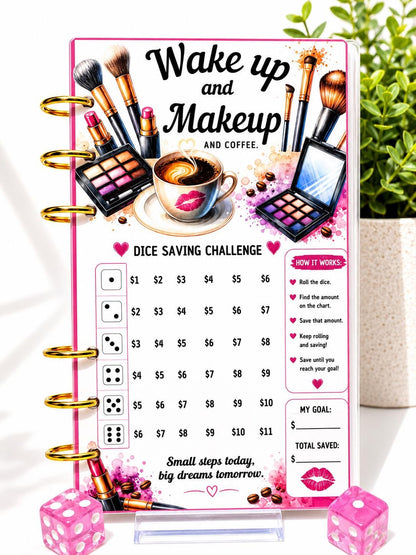 Wake Up and Makeup Dice Savings Challenge Bundle | A6 Cash Stuffing Binder