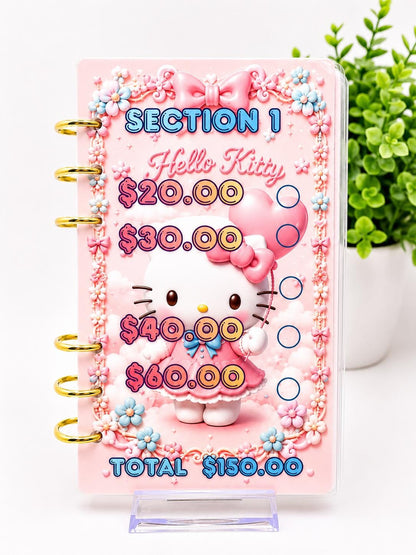Hello Kitty A6 Savings Challenge Binder | Pink Cash Stuffing Binder | Cute Budget Savings Tracker