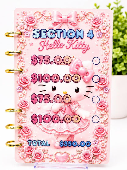 Hello Kitty A6 Savings Challenge Binder | Pink Cash Stuffing Binder | Cute Budget Savings Tracker