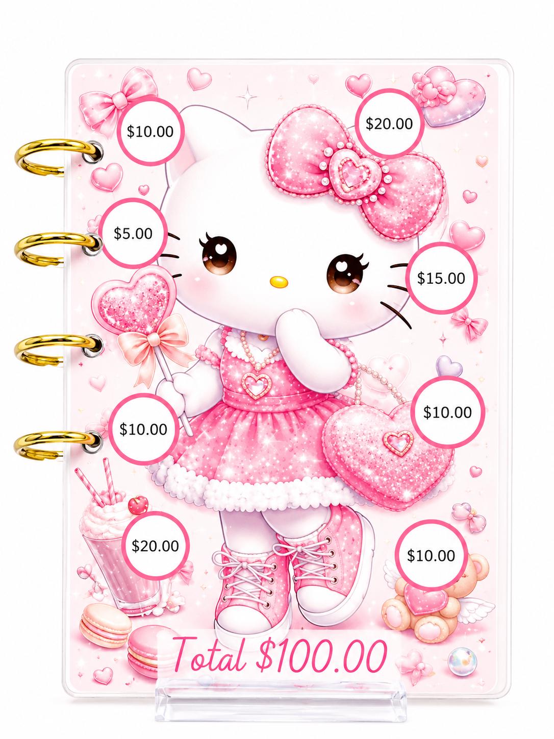 Hello Kitty Cash Stuffing Binder | Pink A7 Budget Binder | Savings Challenge Binder | Mystery Savings | Dice Challenge | Cute Budget Planner