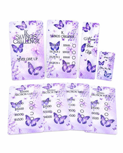 1K Butterfly Savings Challenge Bundle | Purple Cash Stuffing Challenge | A6 Budget Binder Inserts