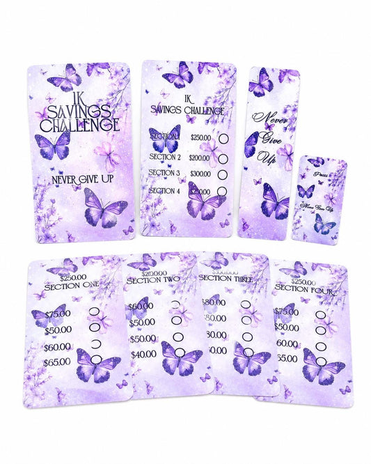 1K Butterfly Savings Challenge Bundle | Purple Cash Stuffing Challenge | A6 Budget Binder Inserts