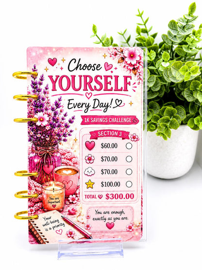 Choose Yourself Every Day 1K Savings Challenge A6 Cash Stuffing Insert