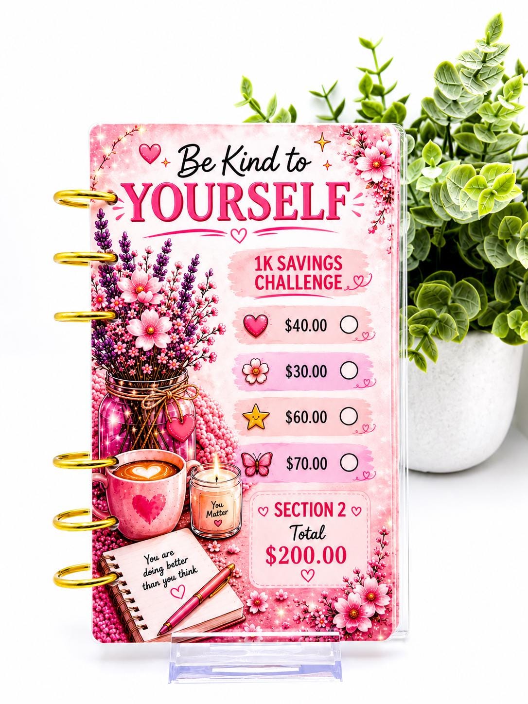 Choose Yourself Every Day 1K Savings Challenge A6 Cash Stuffing Insert