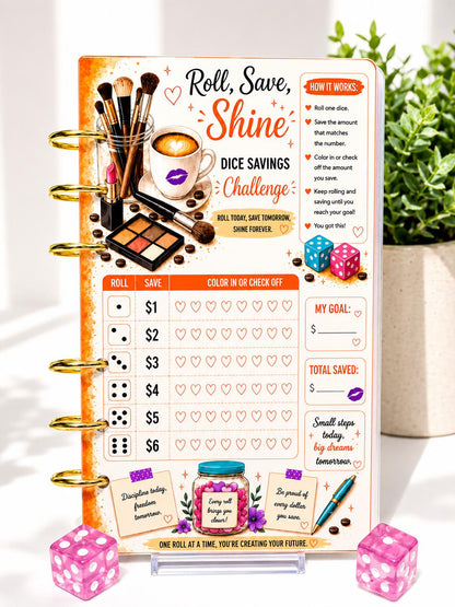 Wake Up and Makeup Dice Savings Challenge Bundle | A6 Cash Stuffing Binder