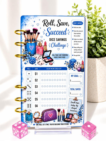 Wake Up and Makeup Dice Savings Challenge Bundle | A6 Cash Stuffing Binder