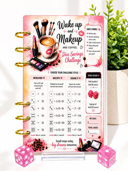 Wake Up and Makeup Dice Savings Challenge Bundle | A6 Cash Stuffing Binder