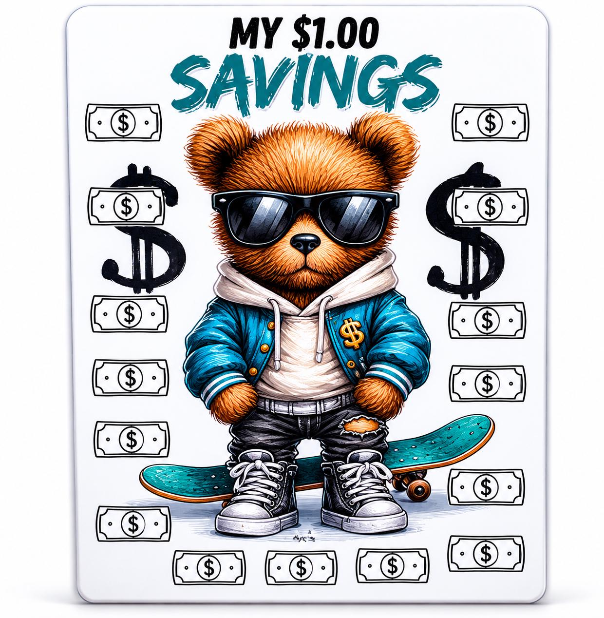 My 1.00 Savings Challenge Bear Insert | A6 Cash Stuffing Tracker