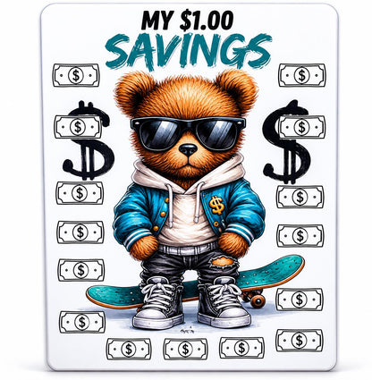My 1.00 Savings Challenge Bear Insert | A6 Cash Stuffing Tracker