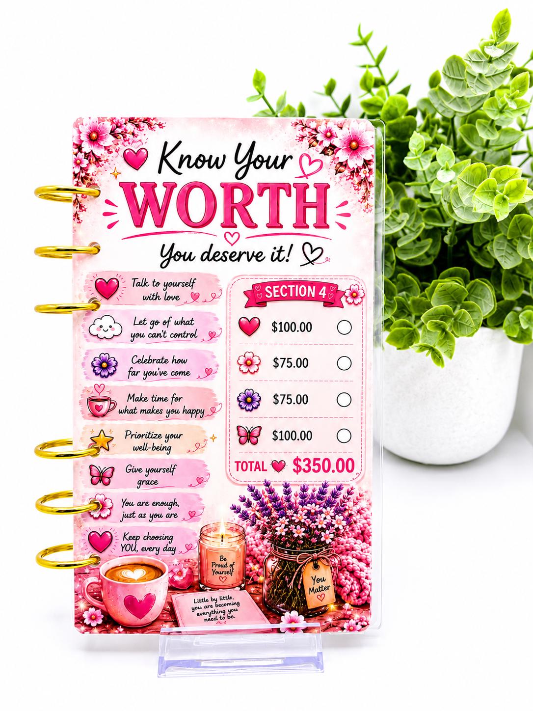 Choose Yourself Every Day 1K Savings Challenge A6 Cash Stuffing Insert