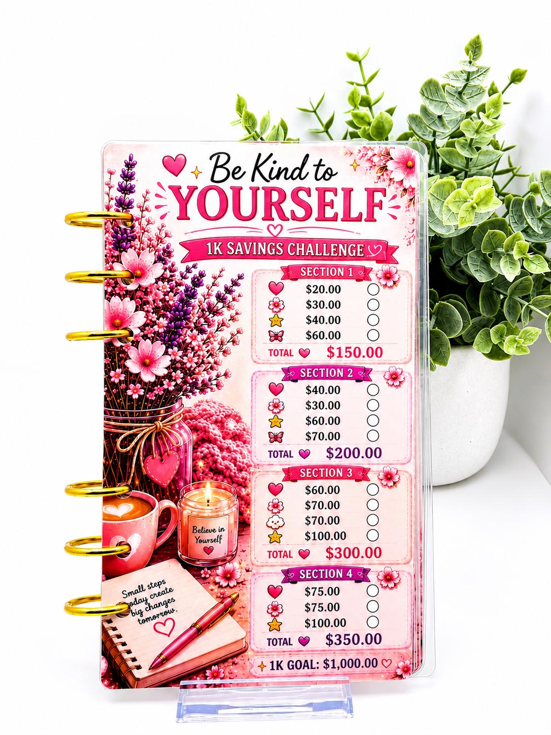 Choose Yourself Every Day 1K Savings Challenge A6 Cash Stuffing Insert