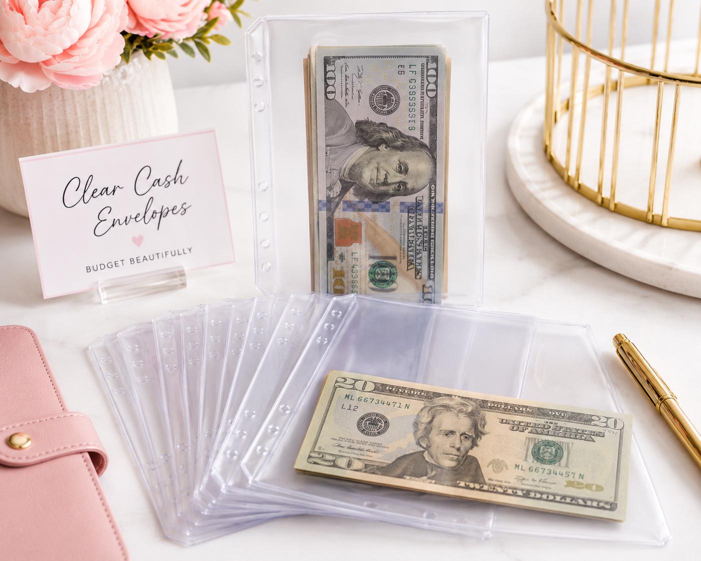 Clear Cash Envelopes | A6 Budget Binder Inserts | Cash Stuffing Envelopes | PVC Budget Wallet | Savings System
