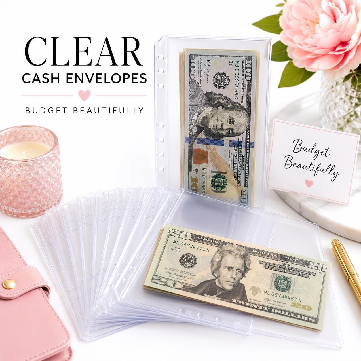 Clear Cash Envelopes | A6 Budget Binder Inserts | Cash Stuffing Envelopes | PVC Budget Wallet | Savings System