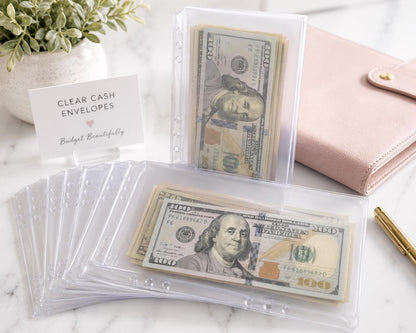 Clear Cash Envelopes | A6 Budget Binder Inserts | Cash Stuffing Envelopes | PVC Budget Wallet | Savings System