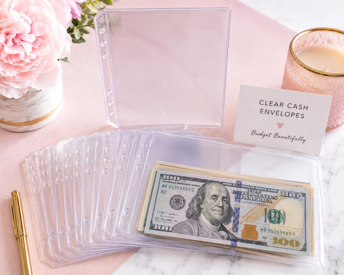 Clear Cash Envelopes | A6 Budget Binder Inserts | Cash Stuffing Envelopes | PVC Budget Wallet | Savings System