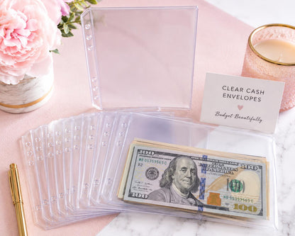 Clear Cash Envelopes | A6 Budget Binder Inserts | Cash Stuffing Envelopes | PVC Budget Wallet | Savings System