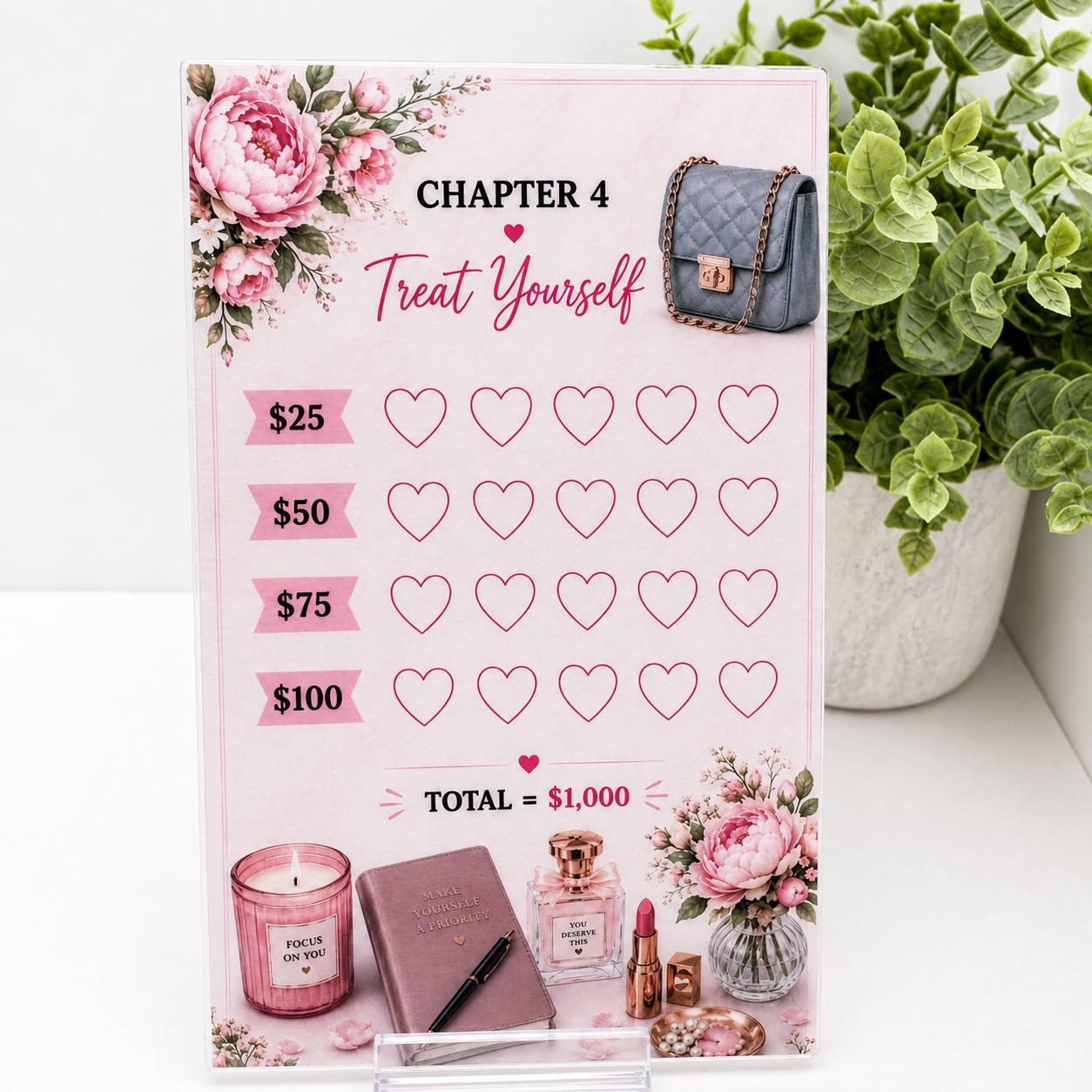 12K Savings Challenge Binder, 12 Chapter Cash Stuffing Budget Planner, Pink Floral Design