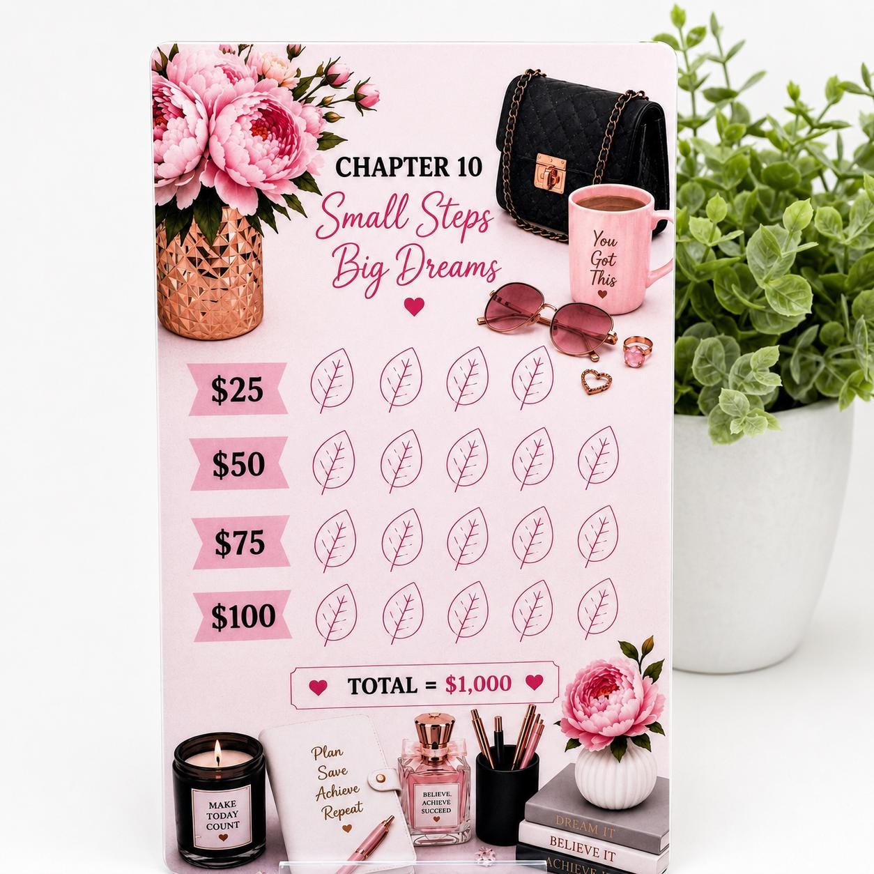 12K Savings Challenge Binder, 12 Chapter Cash Stuffing Budget Planner, Pink Floral Design