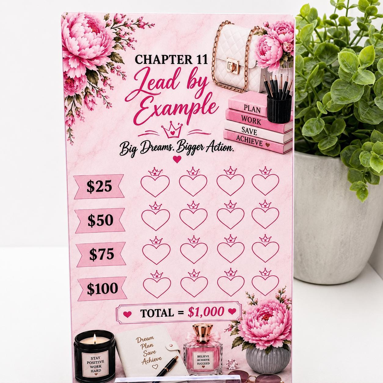 12K Savings Challenge Binder, 12 Chapter Cash Stuffing Budget Planner, Pink Floral Design