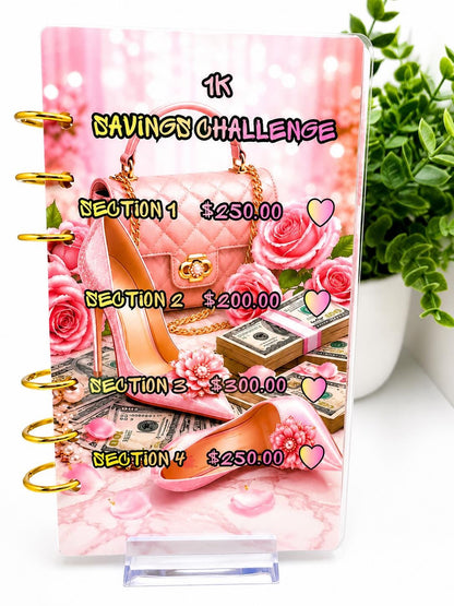 1K Savings Challenge Cash Stuffing Binder with Cash Envelopes