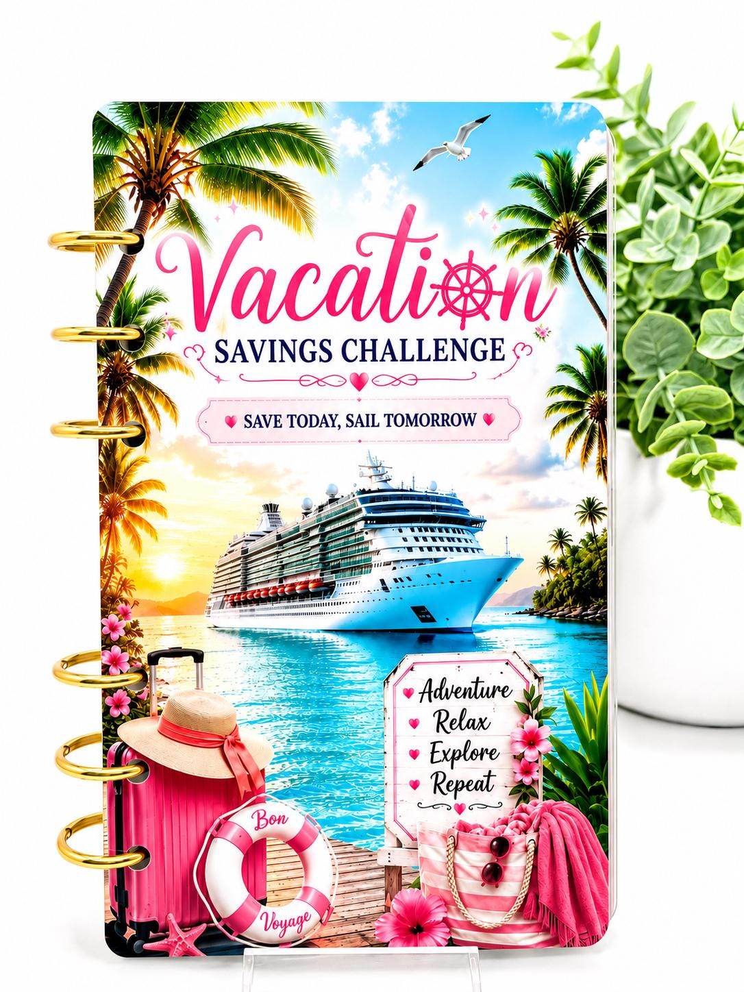 Cruise Savings Challenge Binder Insert | Vacation Budget Tracker | A6 Cash Envelope 1K Savings