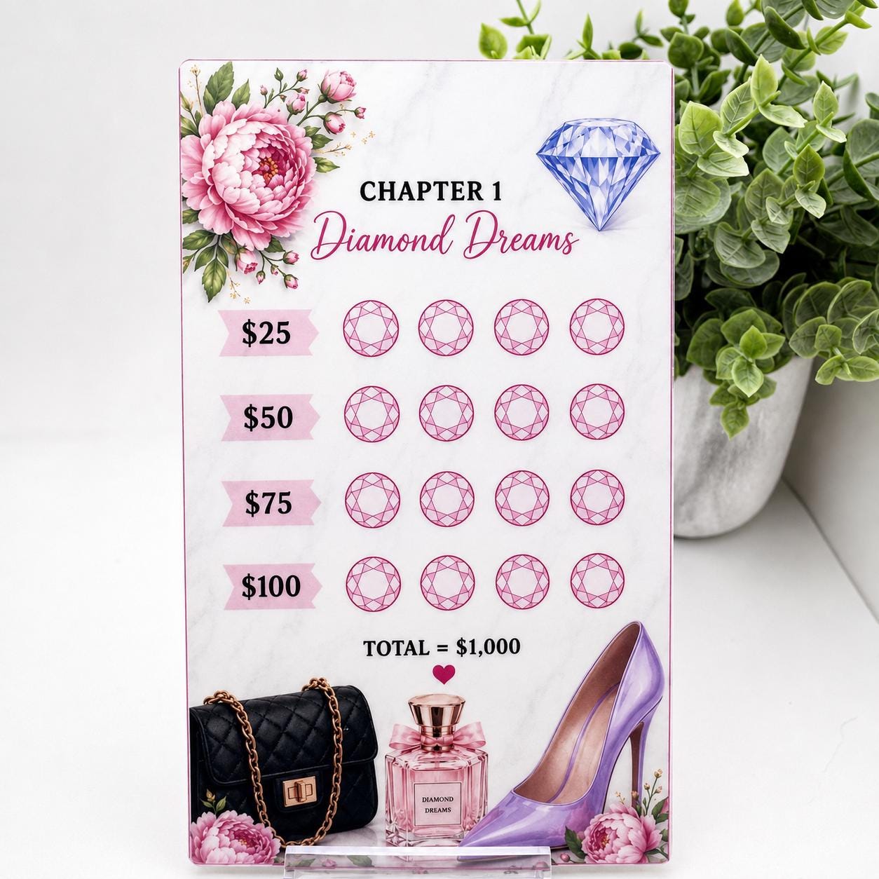 12K Savings Challenge Binder, 12 Chapter Cash Stuffing Budget Planner, Pink Floral Design