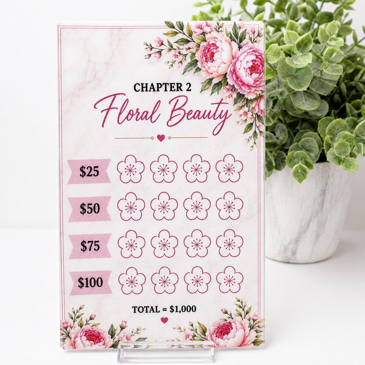 12K Savings Challenge Binder, 12 Chapter Cash Stuffing Budget Planner, Pink Floral Design