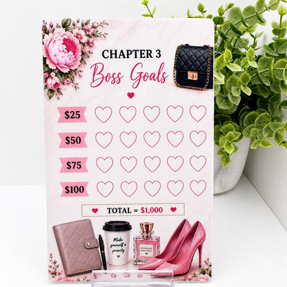 12K Savings Challenge Binder, 12 Chapter Cash Stuffing Budget Planner, Pink Floral Design