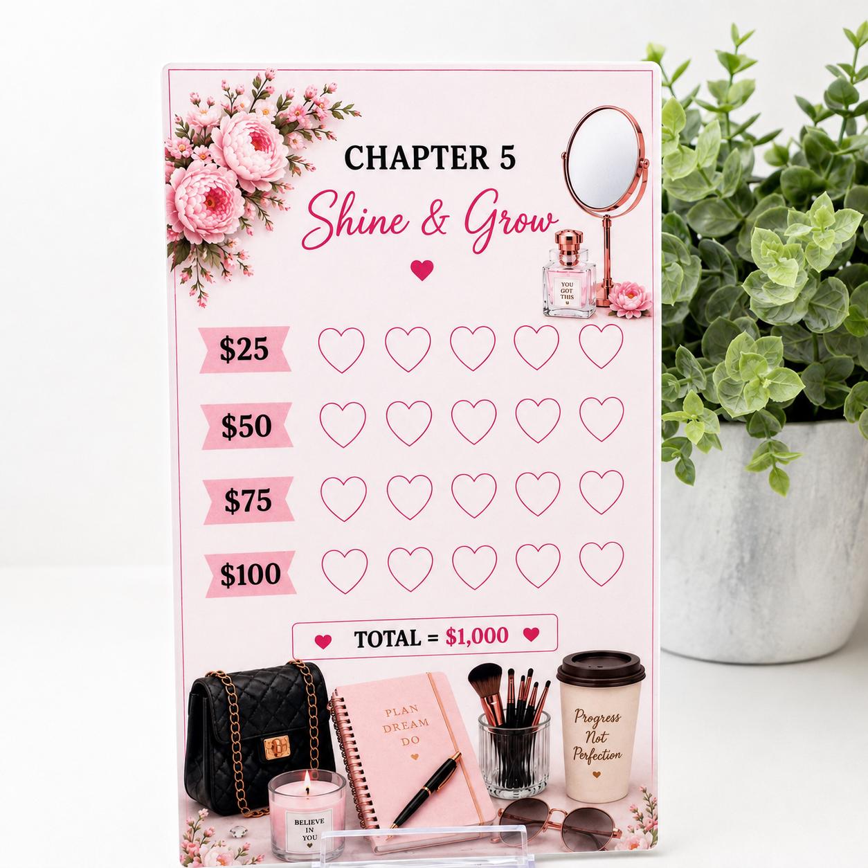 12K Savings Challenge Binder, 12 Chapter Cash Stuffing Budget Planner, Pink Floral Design