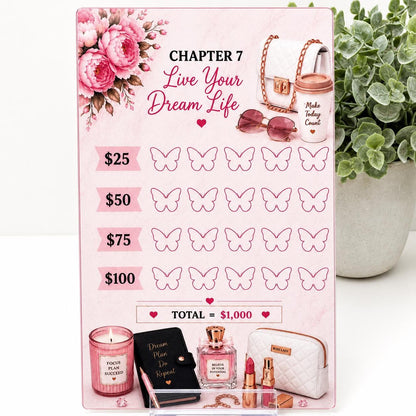 12K Savings Challenge Binder, 12 Chapter Cash Stuffing Budget Planner, Pink Floral Design