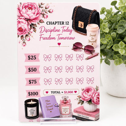 12K Savings Challenge Binder, 12 Chapter Cash Stuffing Budget Planner, Pink Floral Design